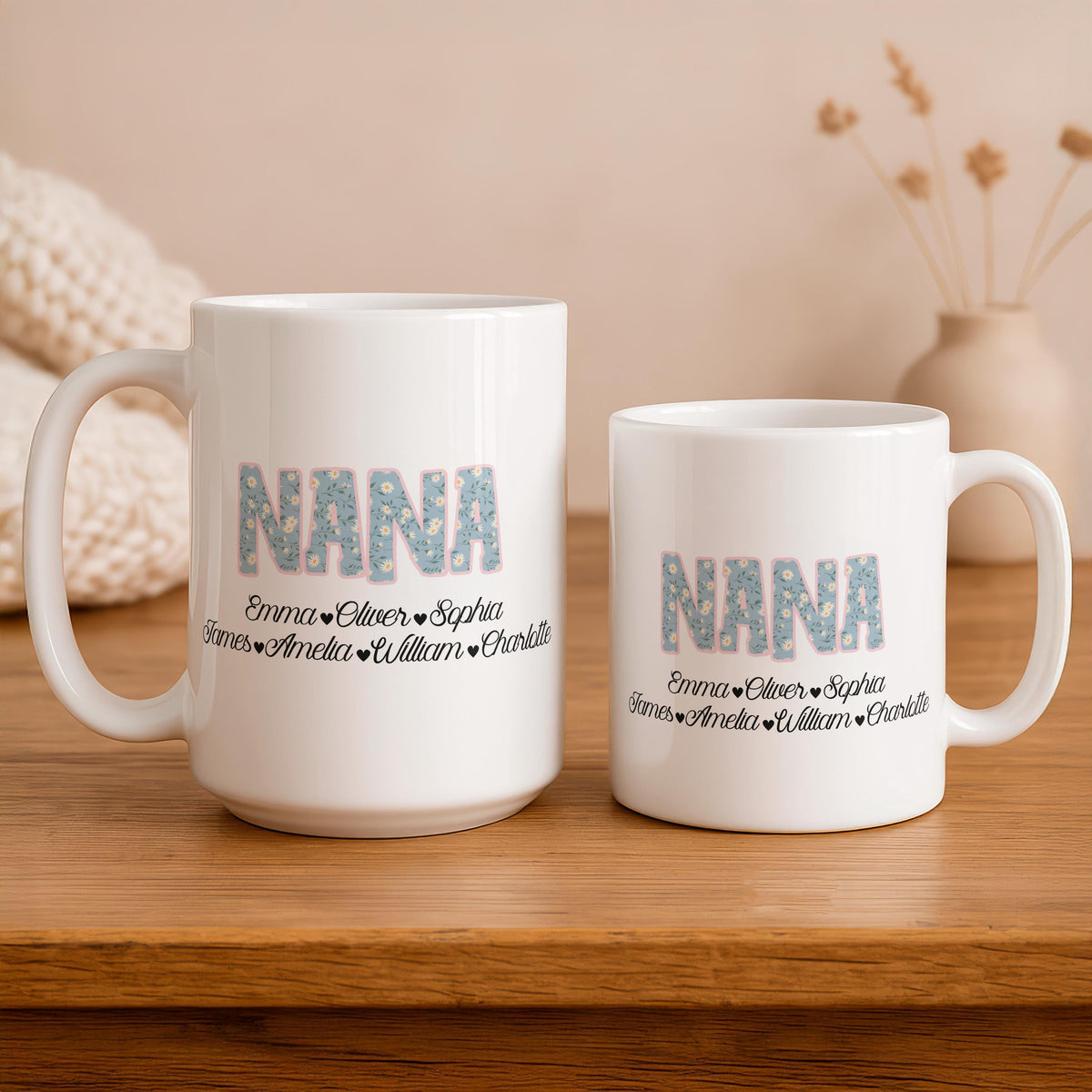 Personalized Nana Coffee Mug, Custom Grandkids Names Ceramic Cup