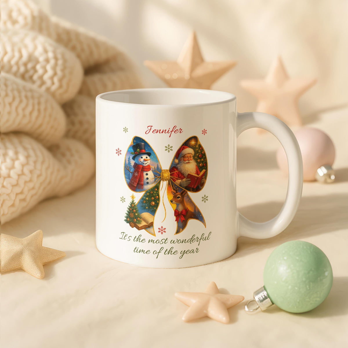 Personalized Christmas Ceramic Mug, Custom Name Holiday Coffee Cup