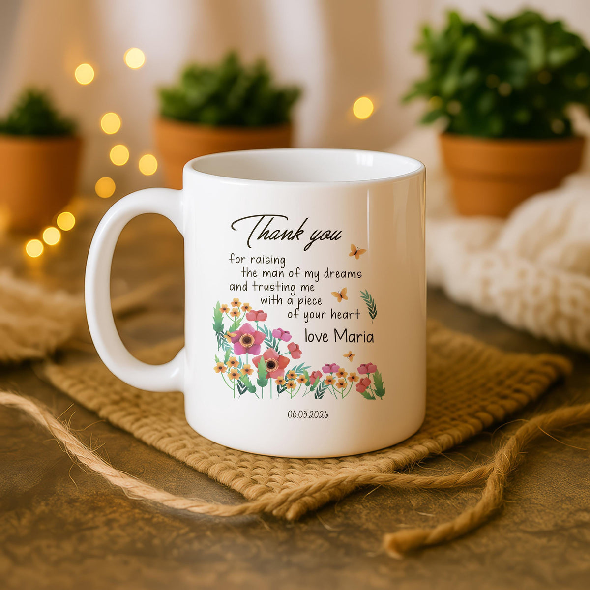 Thank You Mug for Mother in Law, Personalized Coffee Cup, Wedding Gift