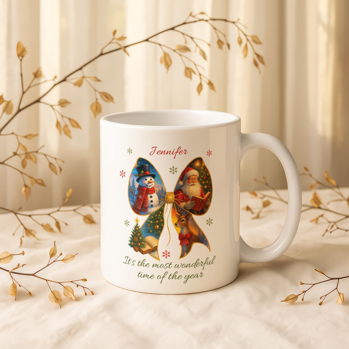 Personalized Christmas Ceramic Mug, Custom Name Holiday Coffee Cup