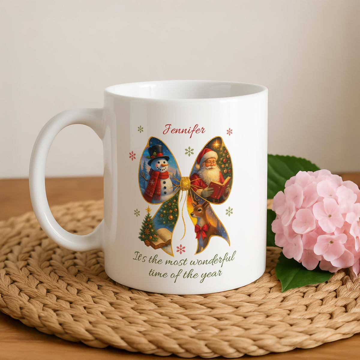 Personalized Christmas Ceramic Mug, Custom Name Holiday Coffee Cup