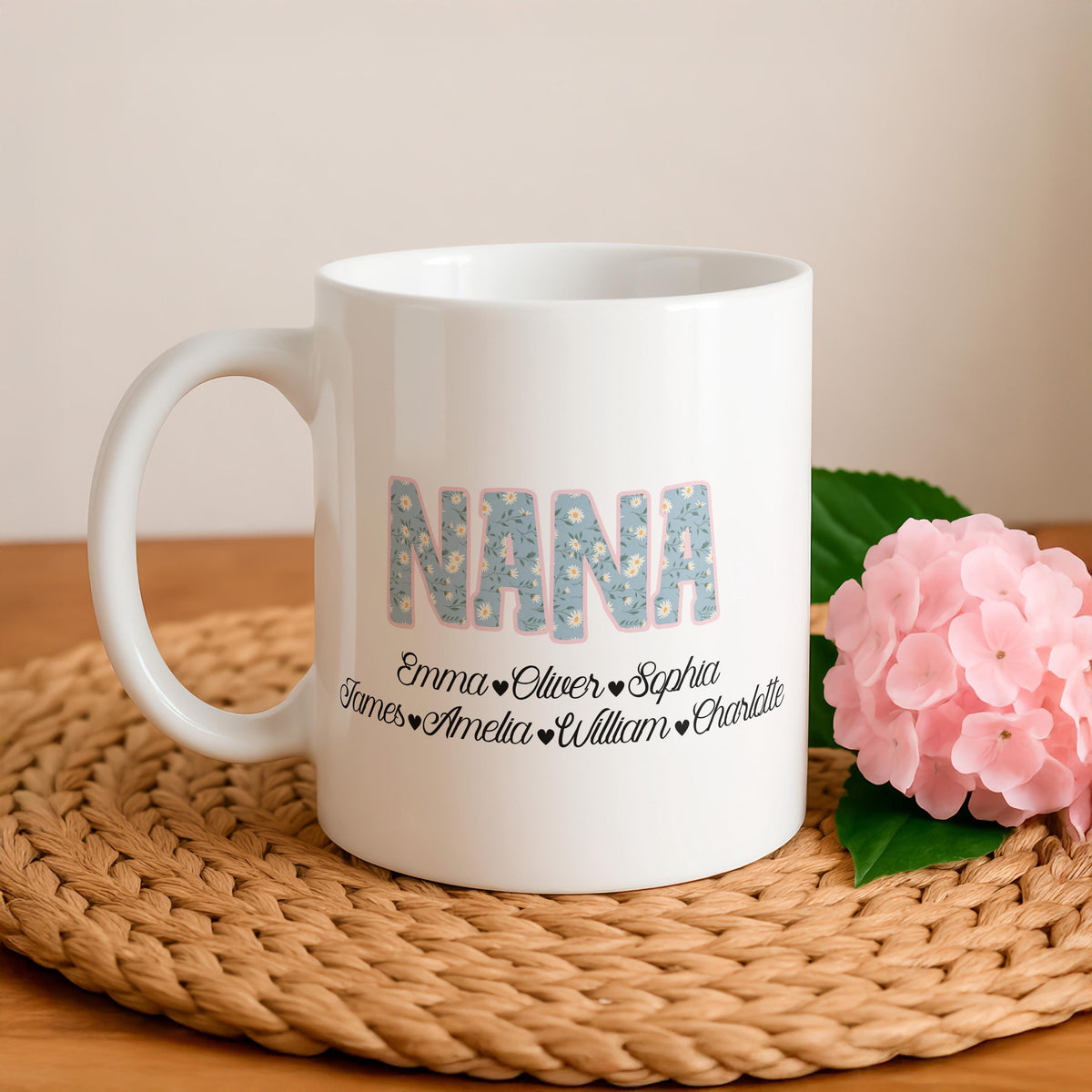 Personalized Nana Coffee Mug, Custom Grandkids Names Ceramic Cup