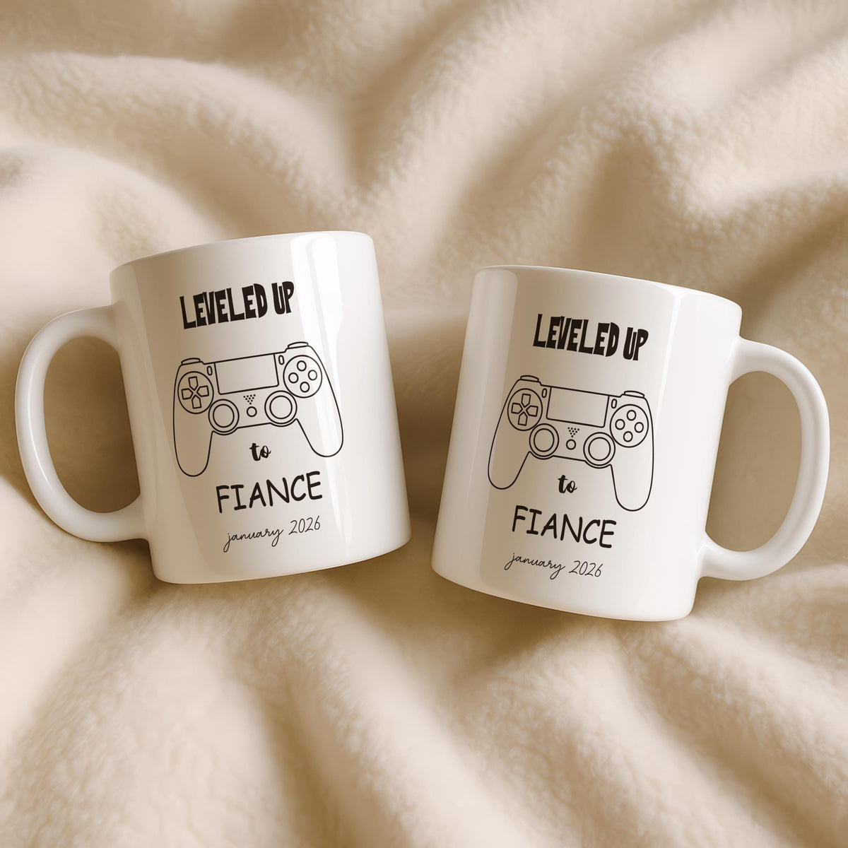 Leveled Up to Fiance Mug, Gamer Engagement Coffee Cup, Video Game Lover Gift