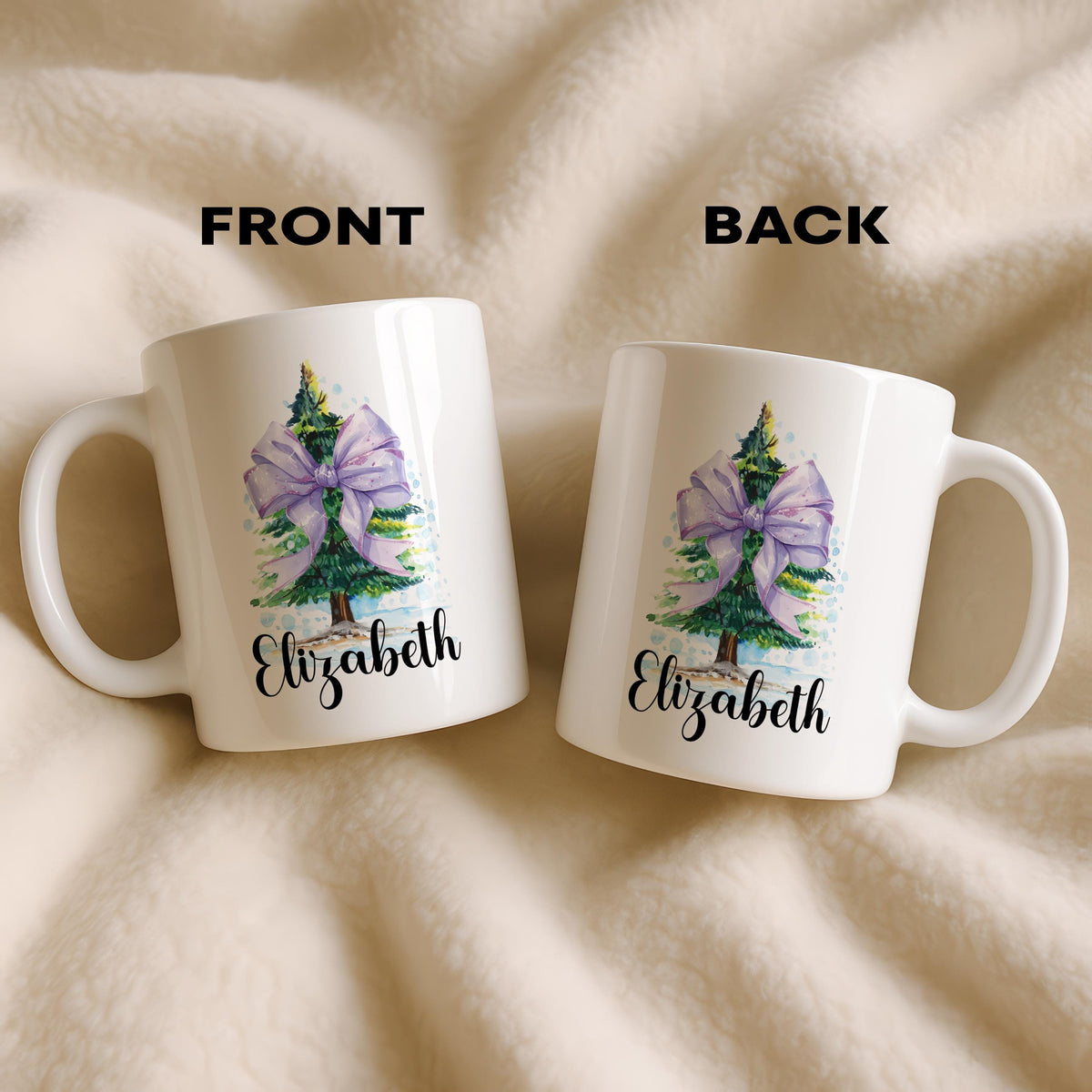Personalized Christmas Tree Mug, Custom Name Coffee Cup, Festive Winter Pottery