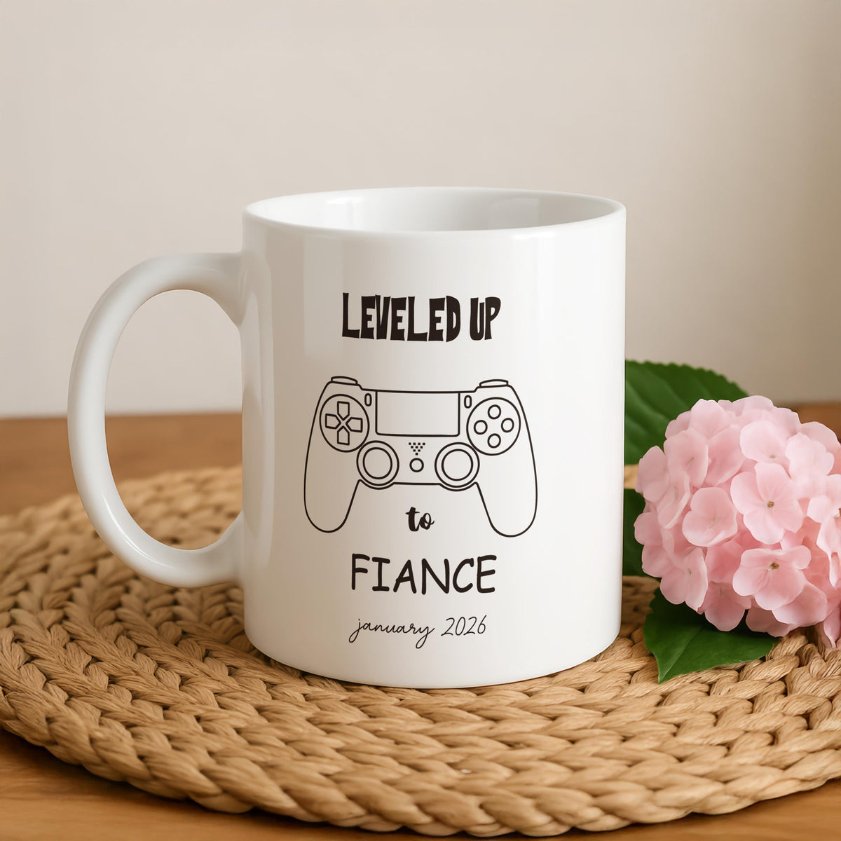 Leveled Up to Fiance Mug, Gamer Engagement Coffee Cup, Video Game Lover Gift