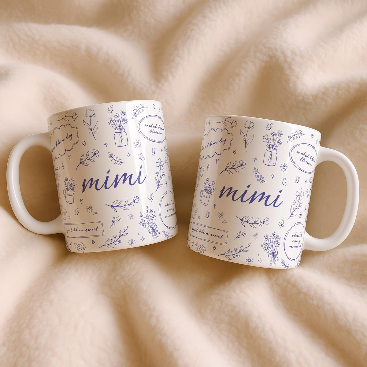 Mimi Floral Ceramic Mug, Botanical Coffee Cup, Grandma Gift, Mama Flower Pattern