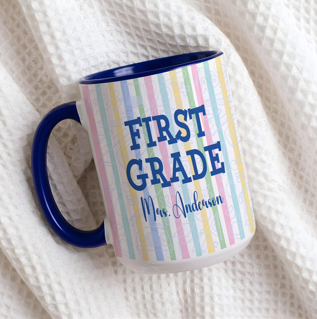 Personalized Teacher Mug, Custom Name Grade Level Coffee Cup, Colorful School Appreciation Gift