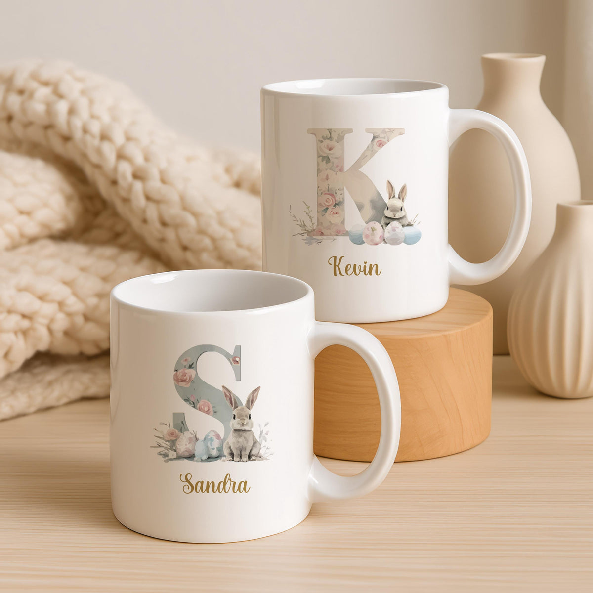 Personalized Easter Bunny Mug, Custom Name Ceramic Cup, Kids Spring Gift