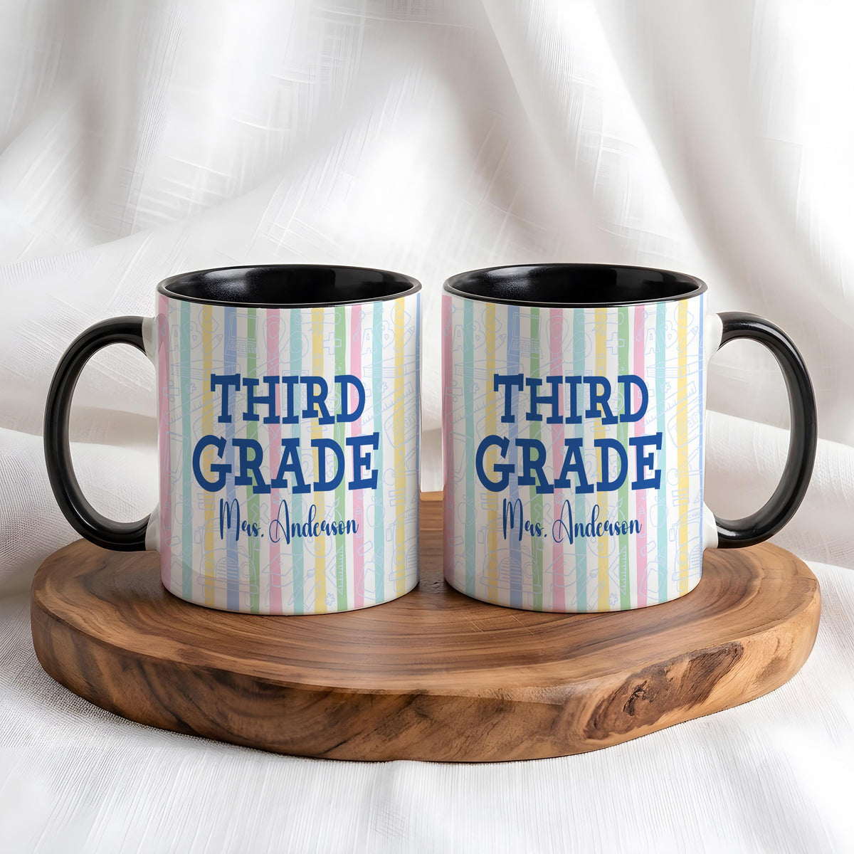 Personalized Teacher Mug, Custom Name Grade Level Coffee Cup, Colorful School Appreciation Gift