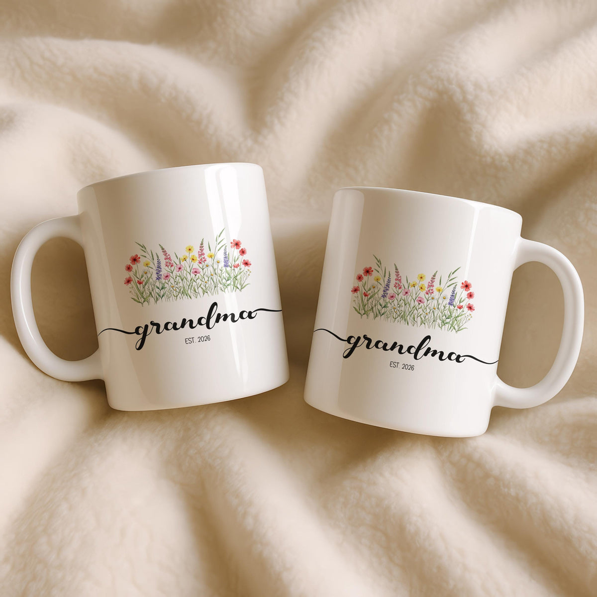 Personalized Grandma Grandpa Ceramic Mugs, Floral Forest Tree Design (11oz/15oz)