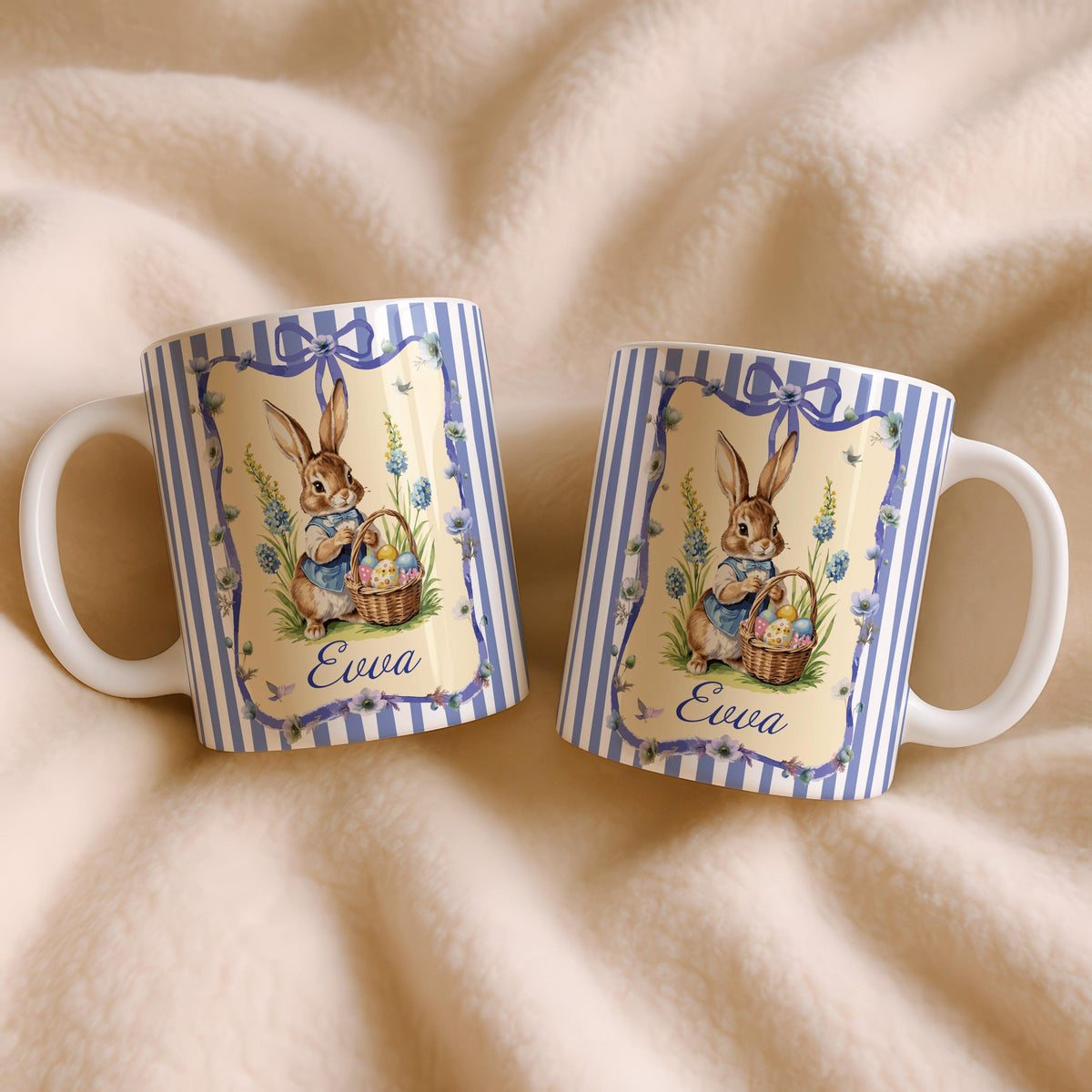 Personalized Easter Bunny Mug, Custom Name Rabbit Coffee Cup, Floral Spring Ceramic Tea Mug