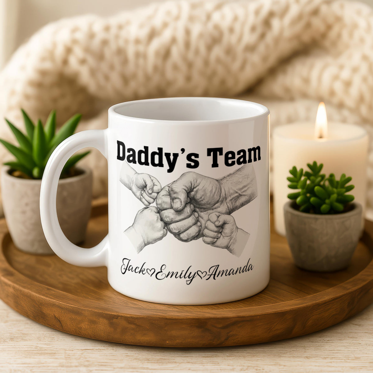 Personalized Daddy's Team Fist Bump Mug, Custom Dad Coffee Cup with Names