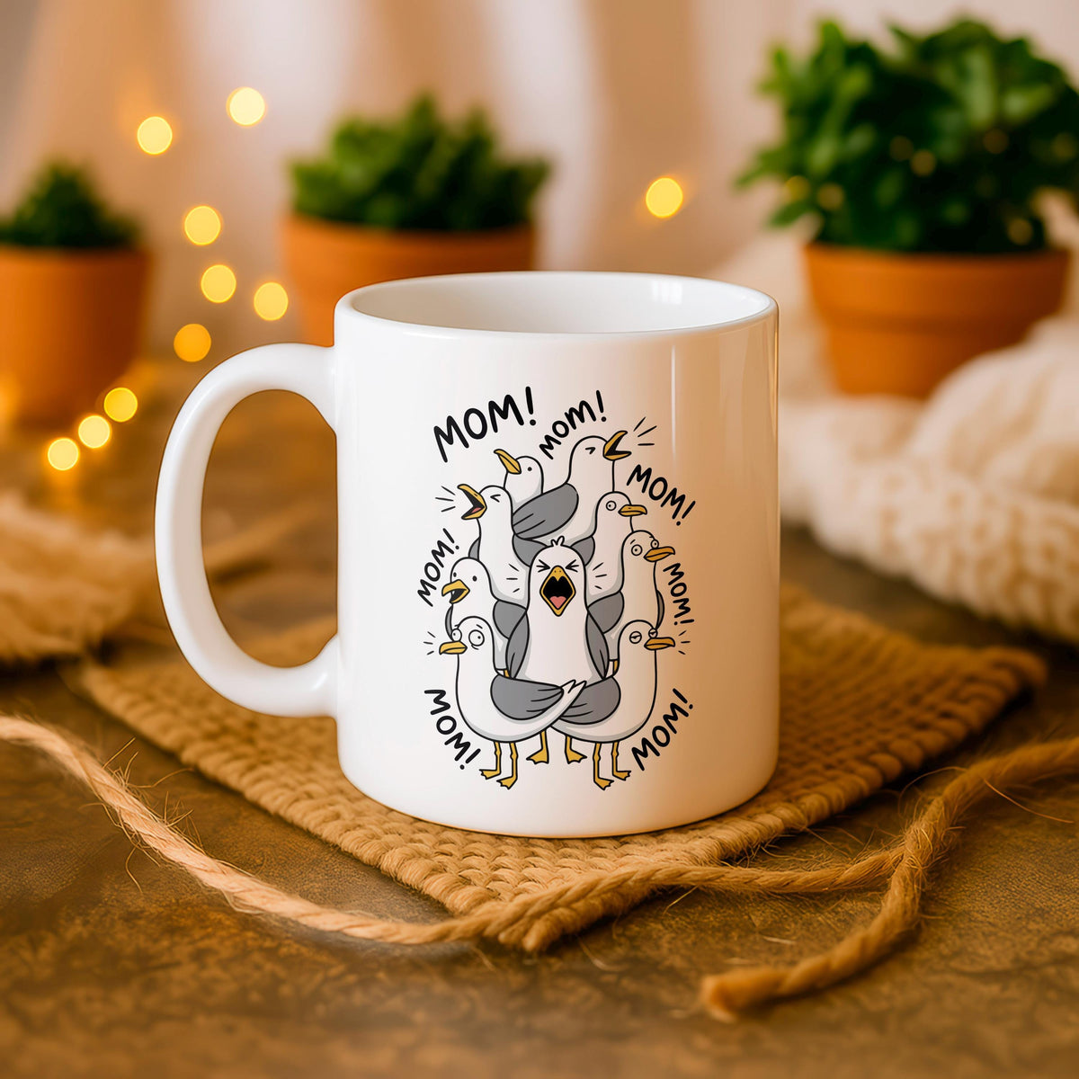 Funny Mom Mug, Birds Scream Coffee Cup, Ceramic Birthday Gift