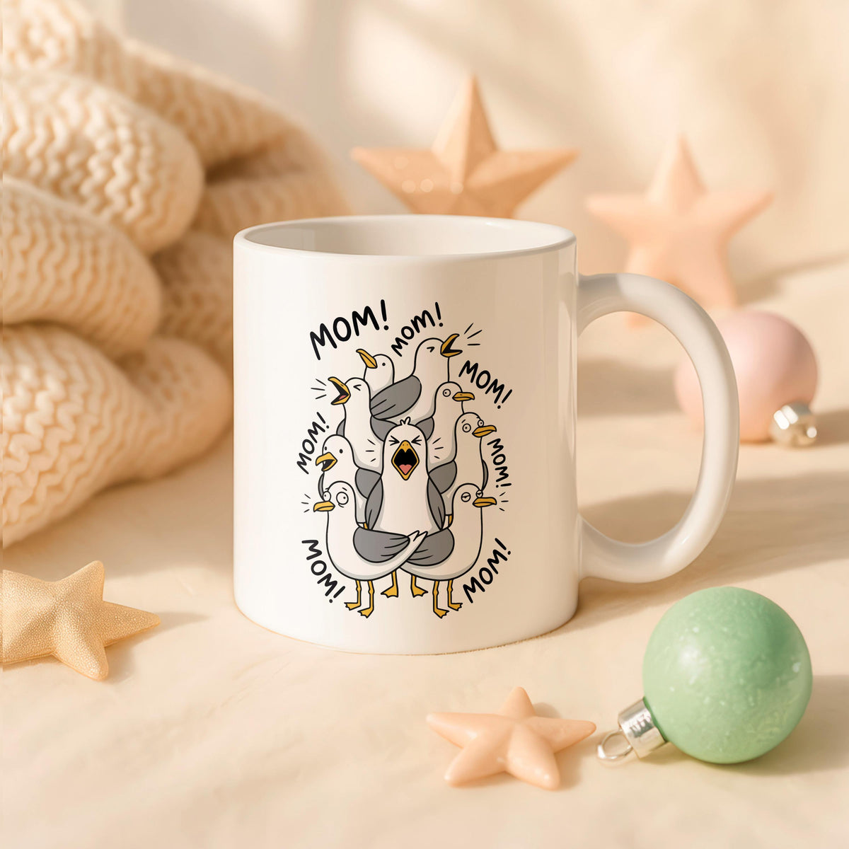 Funny Mom Mug, Birds Scream Coffee Cup, Ceramic Birthday Gift