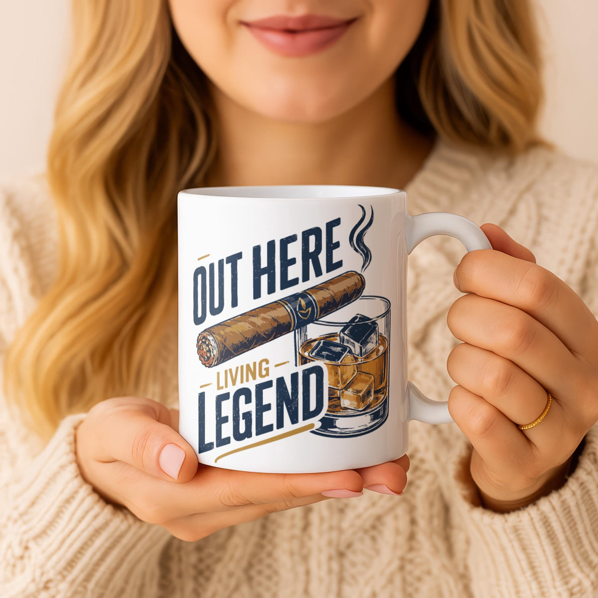 Out Here Living Legend Mug, Cigar and Whiskey Coffee Mug, Funny Men's Gift, Dad Birthday Mug, Grandpa Gift, Whiskey Lover Cup, Dad Gift