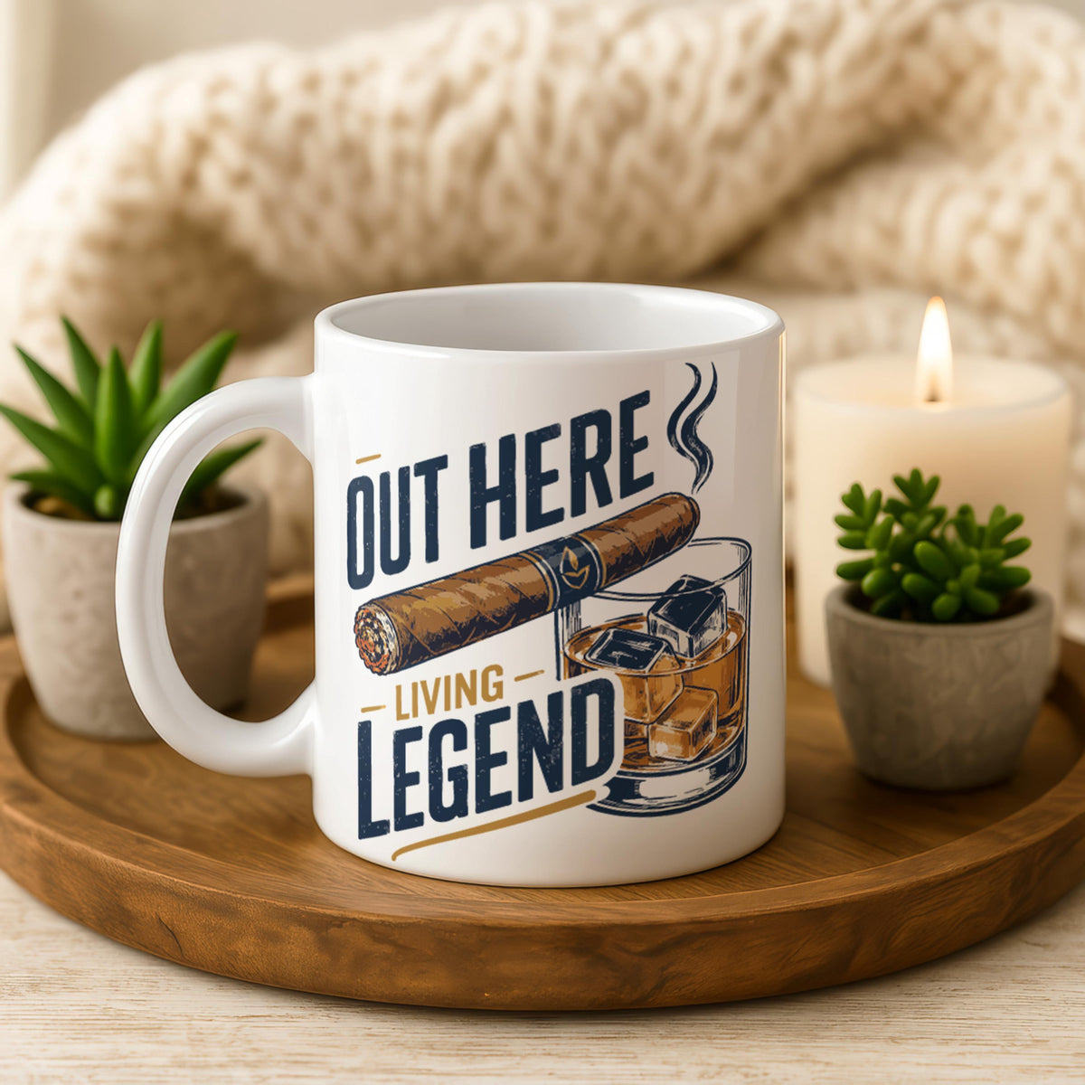 Out Here Living Legend Mug, Cigar and Whiskey Coffee Mug, Funny Men's Gift, Dad Birthday Mug, Grandpa Gift, Whiskey Lover Cup, Dad Gift