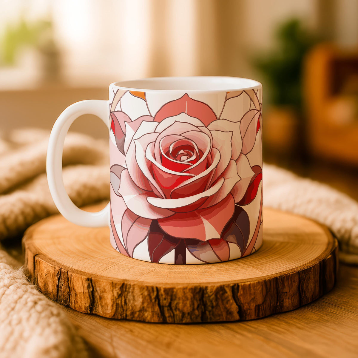 Elegant Rose Ceramic Coffee Mug, Modern Floral Tea Cup, Botanical Drinkware