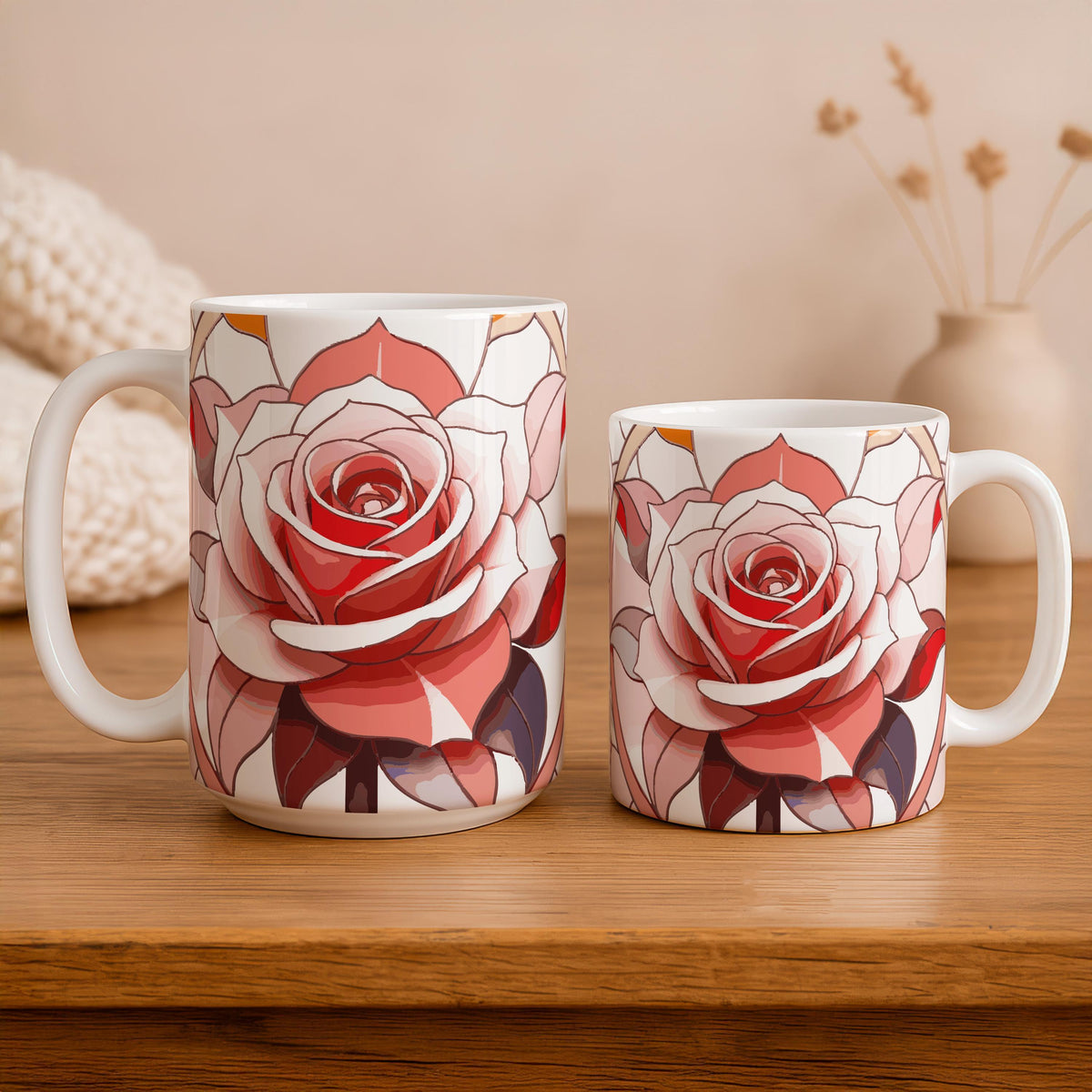 Elegant Rose Ceramic Coffee Mug, Modern Floral Tea Cup, Botanical Drinkware