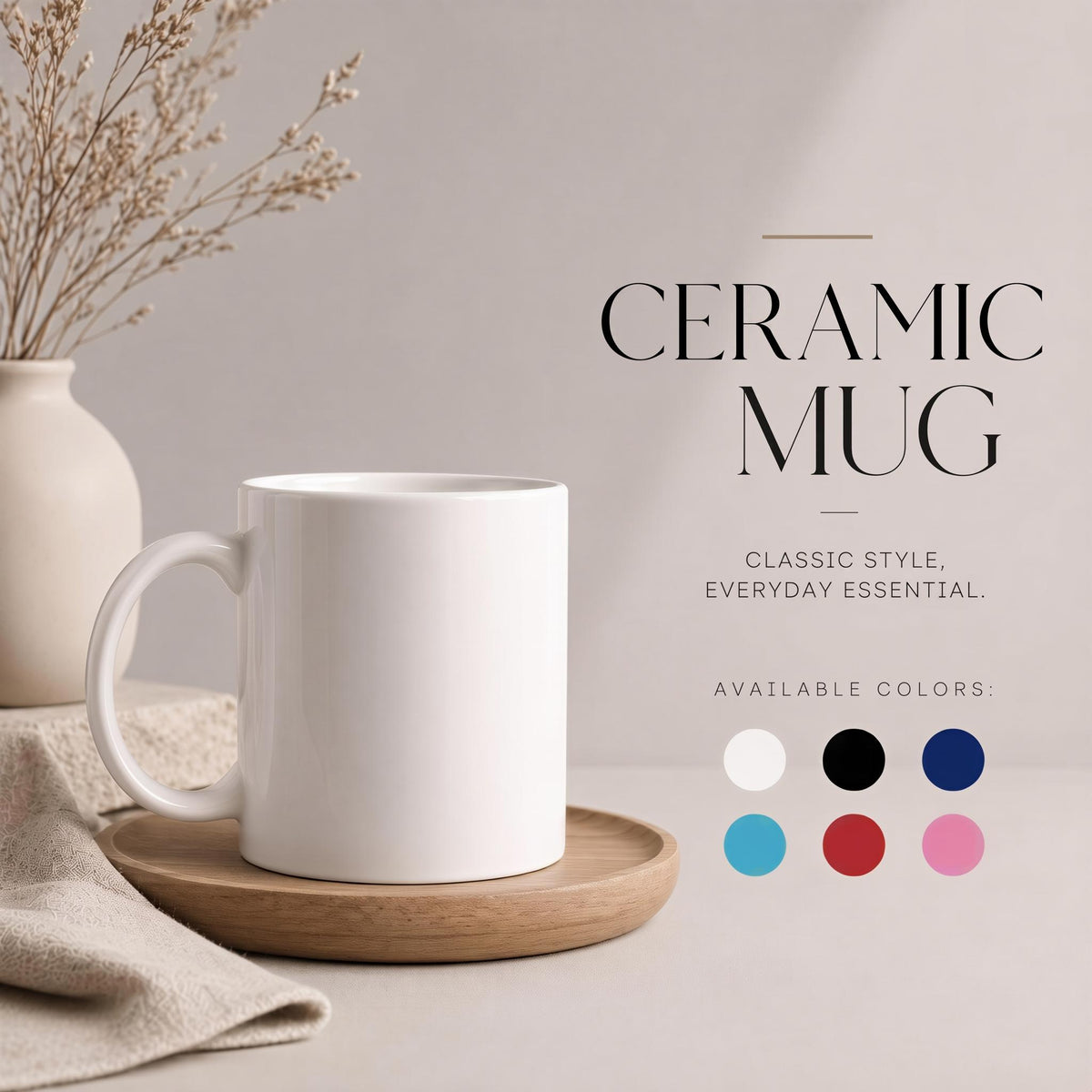 Elegant Rose Ceramic Coffee Mug, Modern Floral Tea Cup, Botanical Drinkware