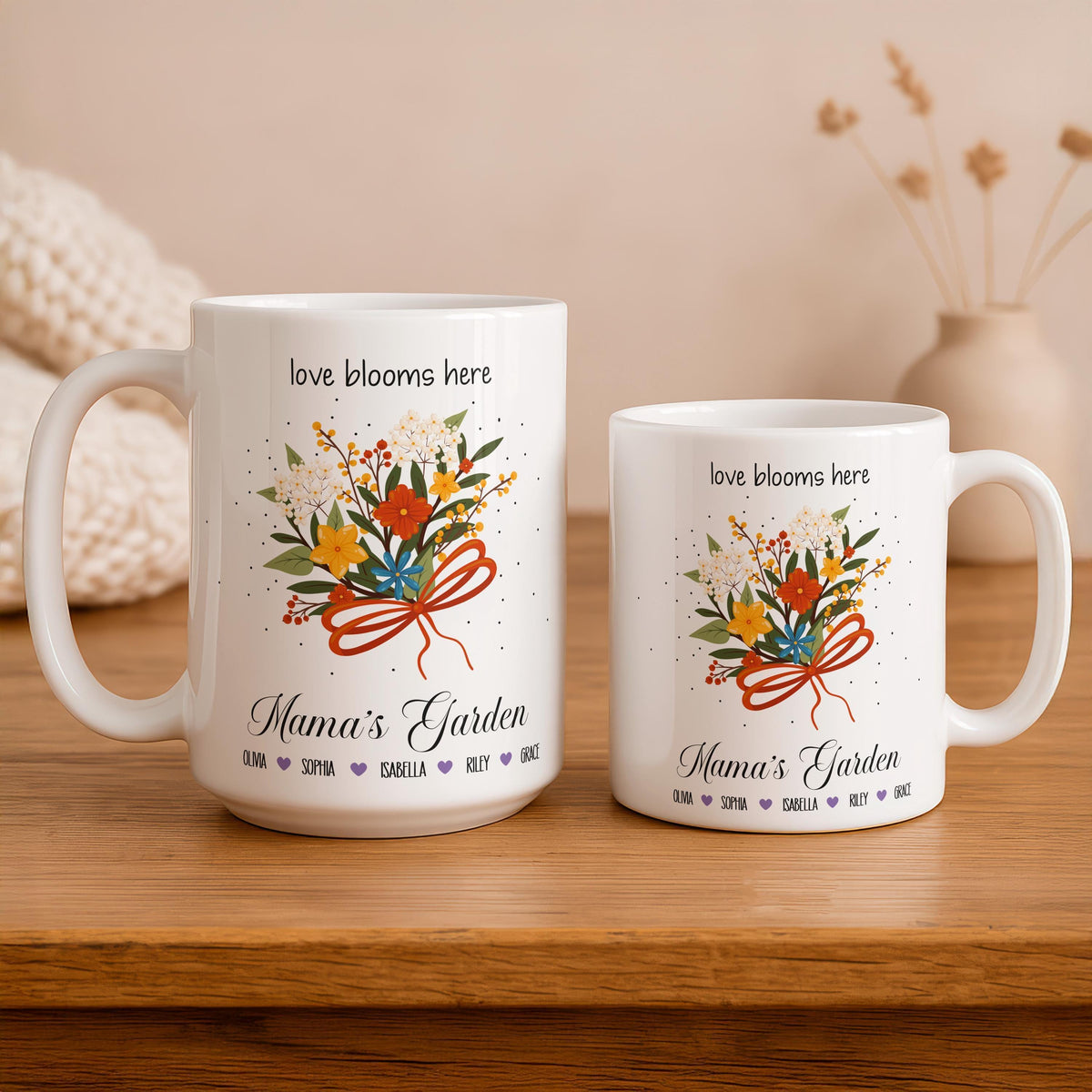 Personalized Mama's Garden Mug, Custom Floral Coffee Cup, Mother's Day Gift