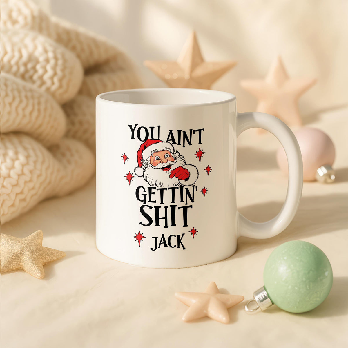 Funny Santa Christmas Mug, Custom Name Coffee Cup, Rude Xmas Gift