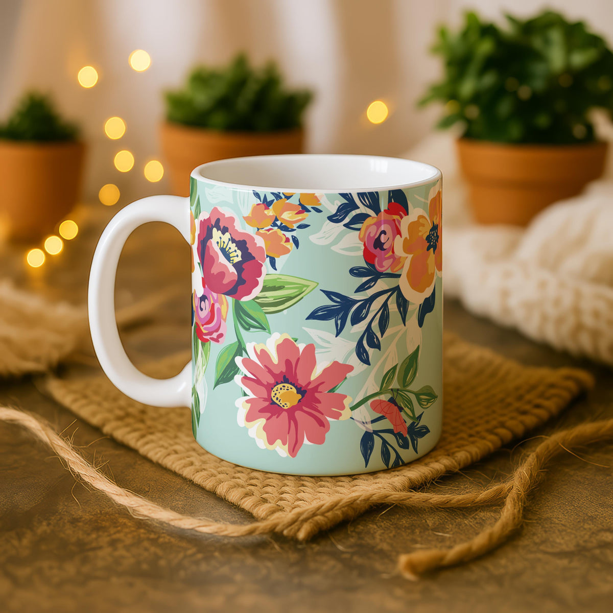 Personalized Floral Christian Coffee Mug, Inspirational Faith Cup