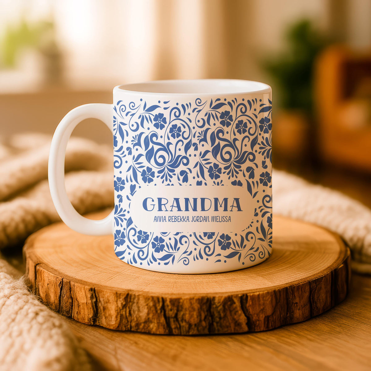 Personalized Grandma Floral Ceramic Mug, Custom Grandchildren Names Coffee Cup
