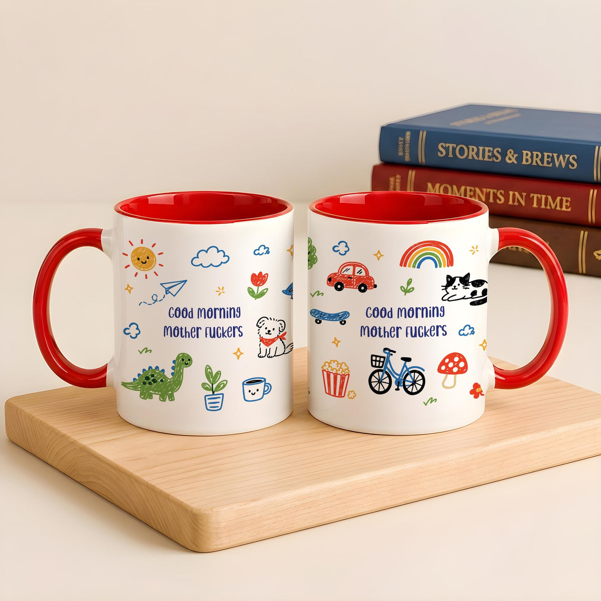Good Morning Mother Fuckers Mug, Doodle Art Coffee Cup, Adult Humor Coworker Gift