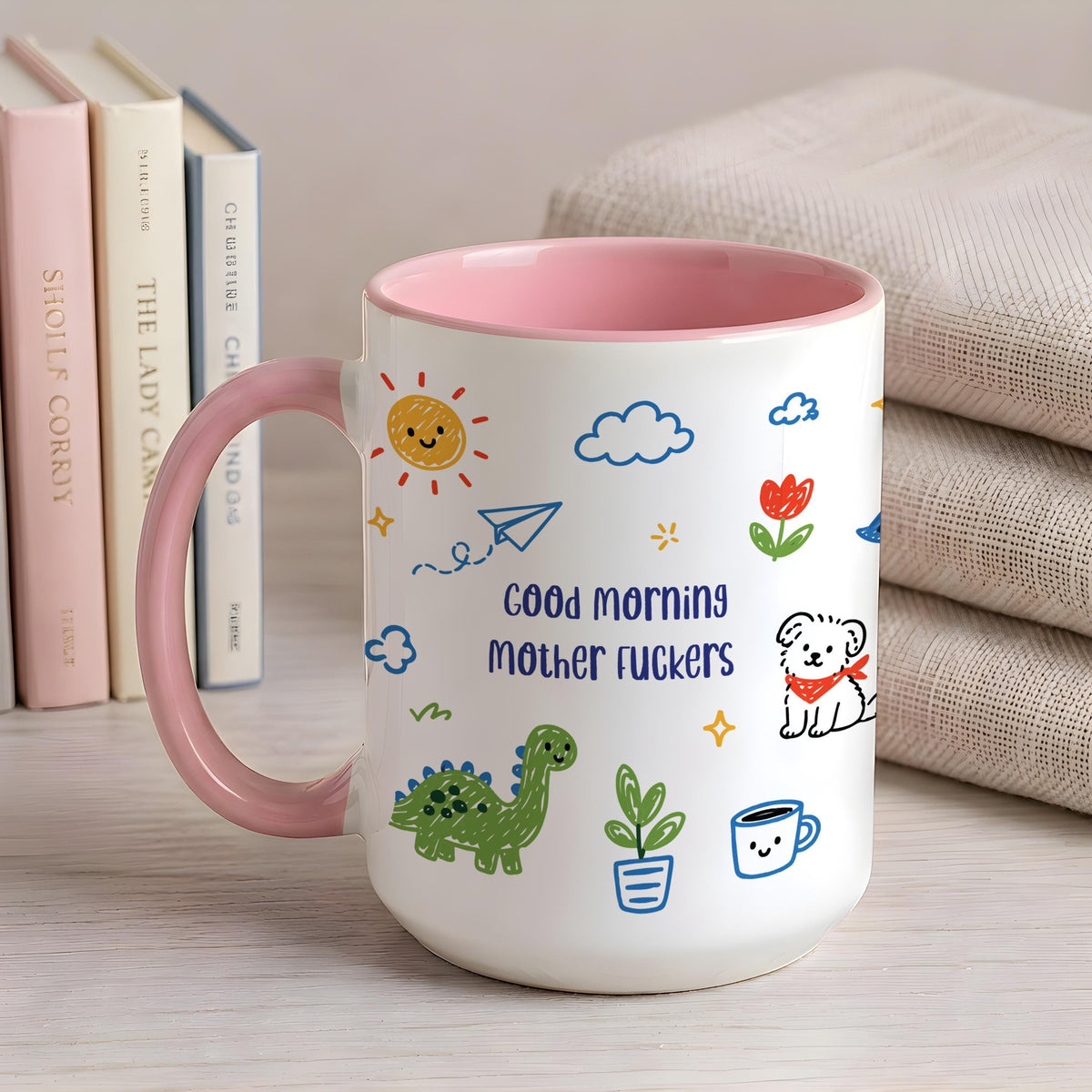 Good Morning Mother Fuckers Mug, Doodle Art Coffee Cup, Adult Humor Coworker Gift