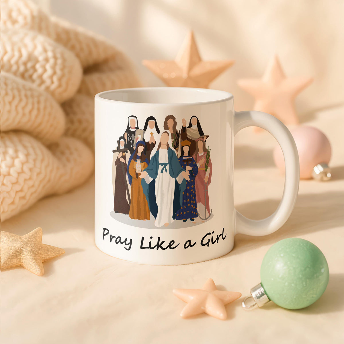 Pray Like a Girl Ceramic Mug, Christian Coffee Cup, Inspirational Religious Tea Mug
