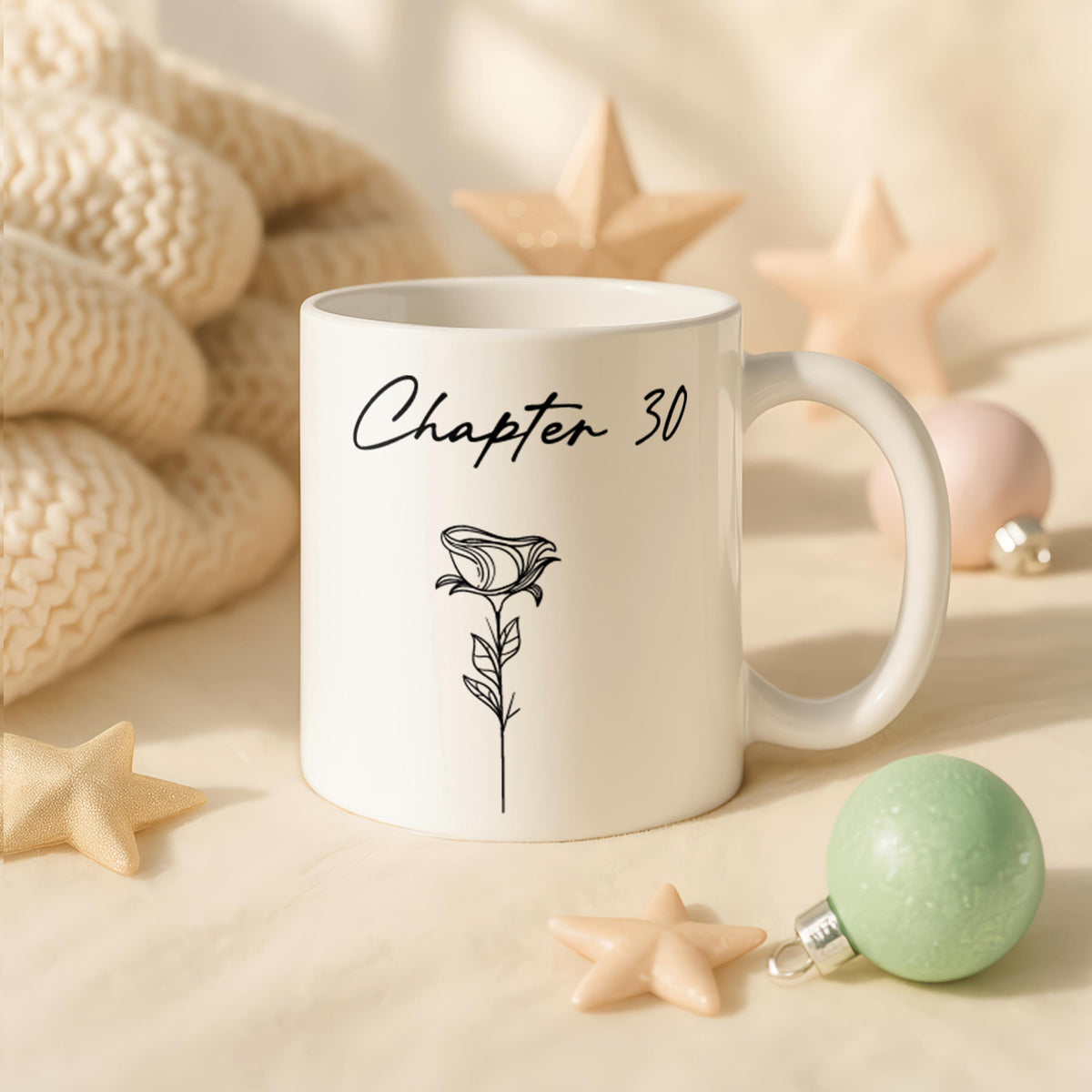 Personalized Floral Ceramic Mug, Chapter 30 Birthday Gift, Minimalist Tea Cup