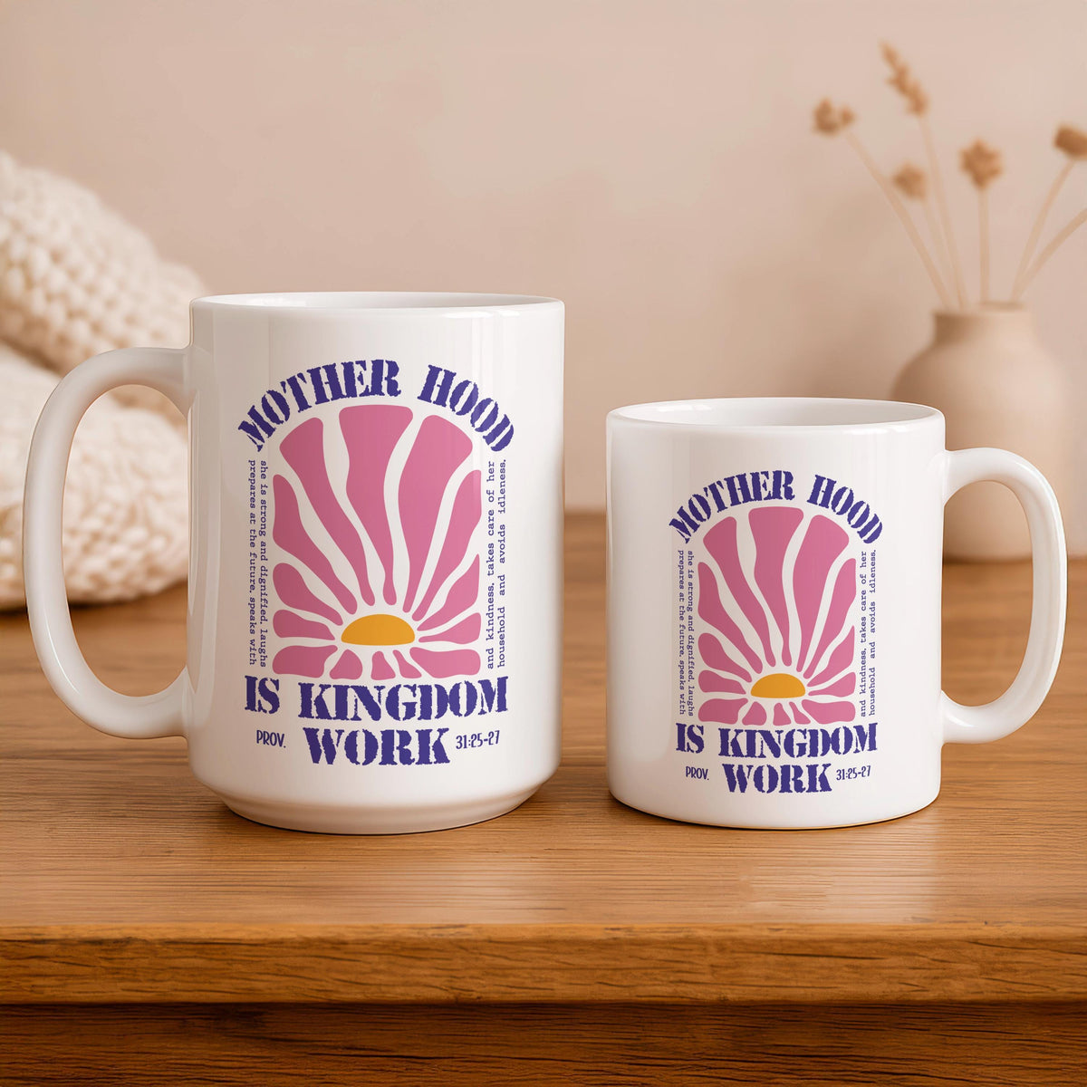 Motherhood Is Kingdom Work Mug, Christian Mom Coffee Cup, Inspirational Ceramic Tea Cup