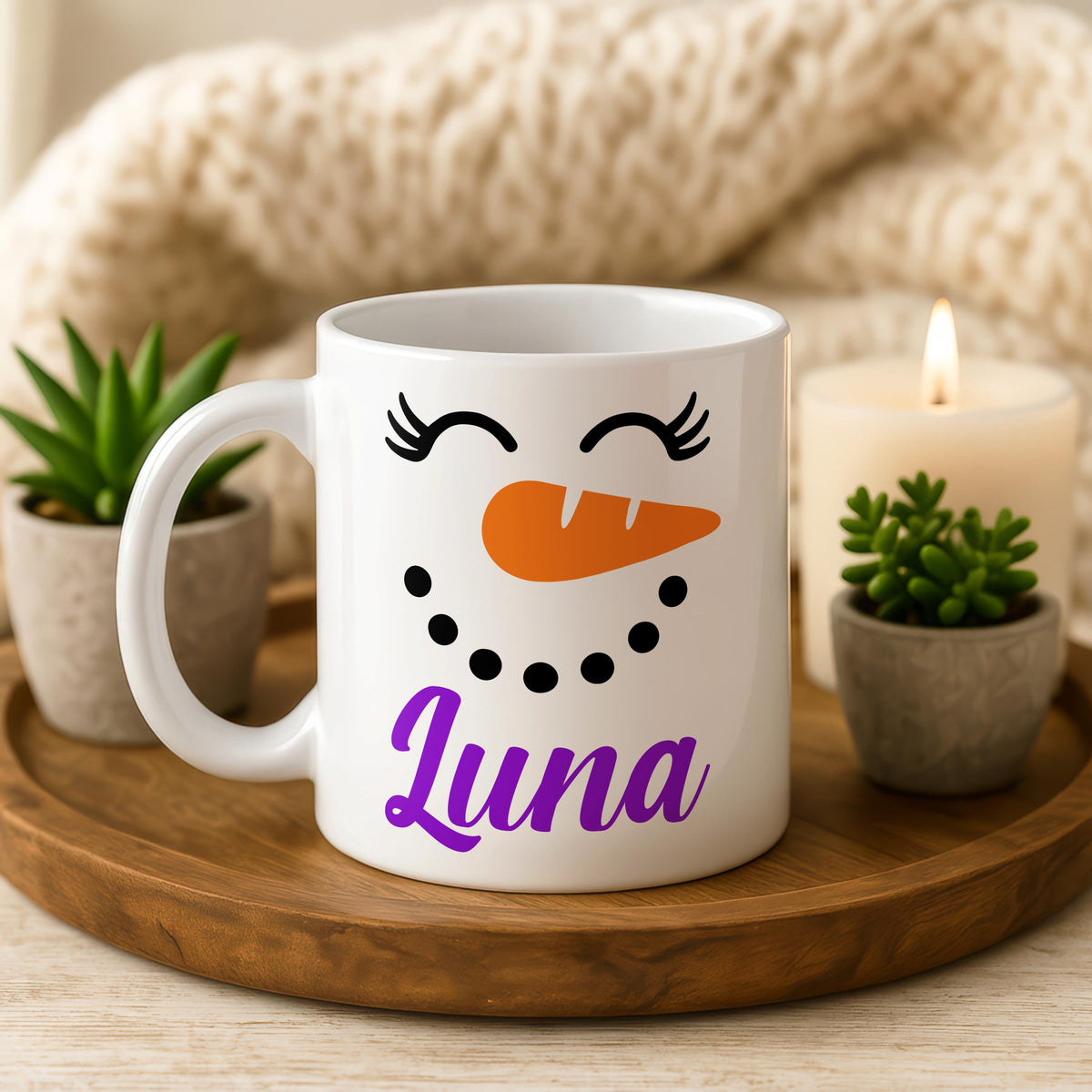 Personalized Snowman Christmas Mug, Custom Name Ceramic Coffee Cup
