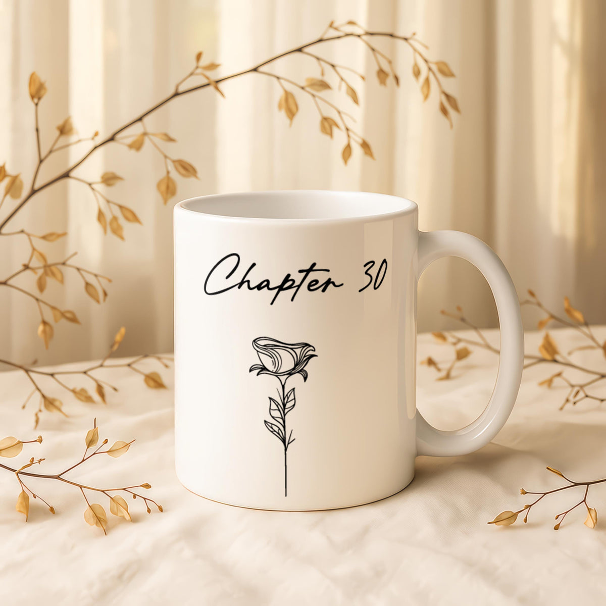 Personalized Floral Ceramic Mug, Chapter 30 Birthday Gift, Minimalist Tea Cup