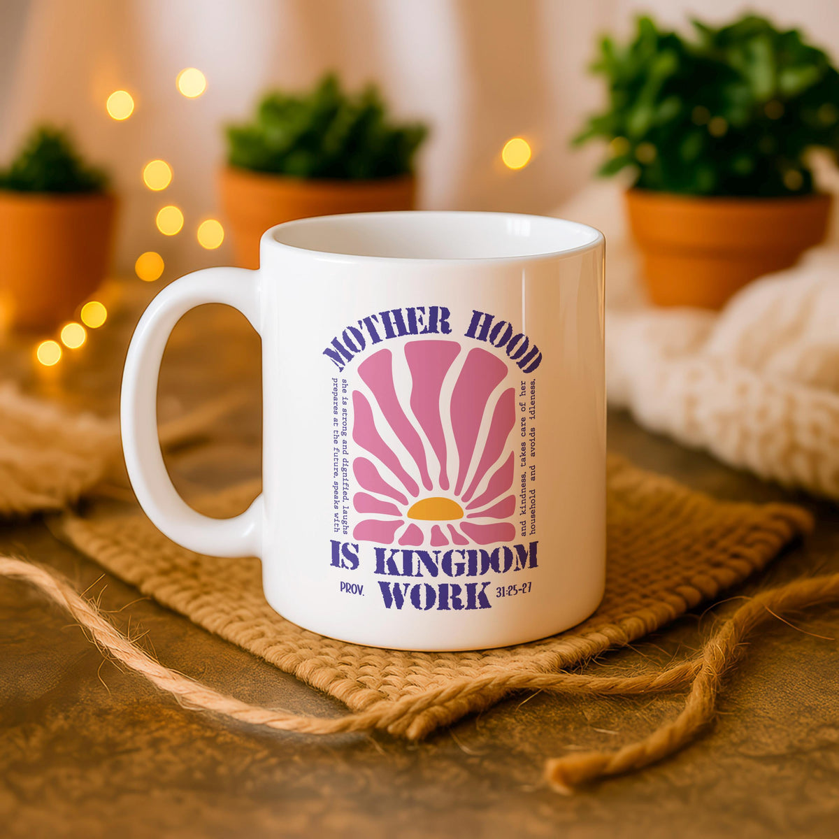 Motherhood Is Kingdom Work Mug, Christian Mom Coffee Cup, Inspirational Ceramic Tea Cup