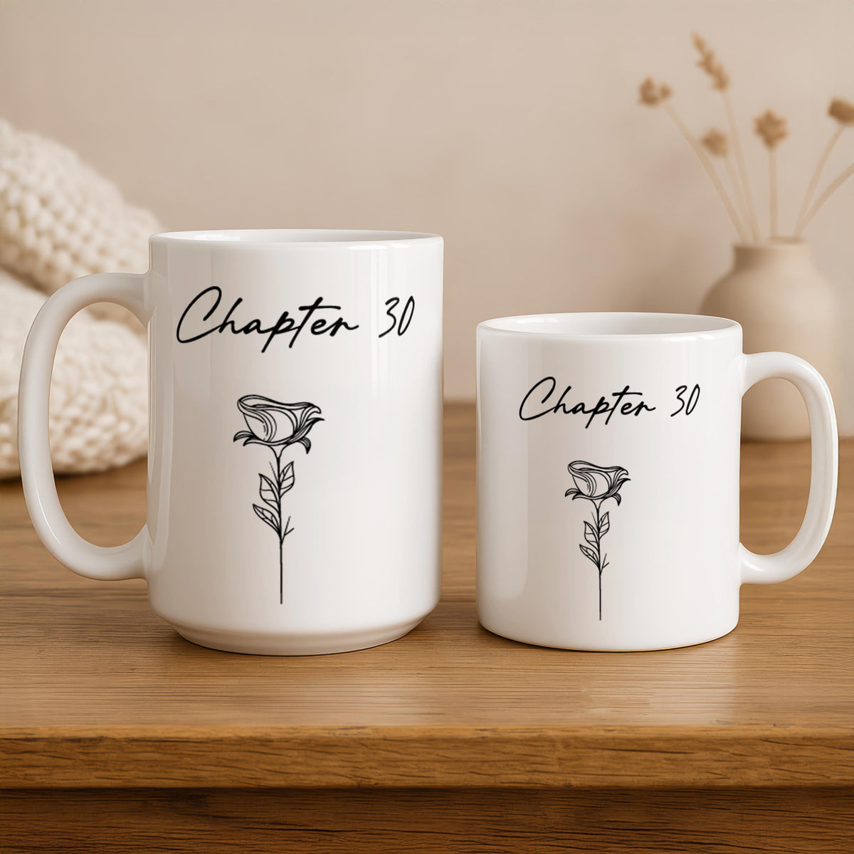 Personalized Floral Ceramic Mug, Chapter 30 Birthday Gift, Minimalist Tea Cup