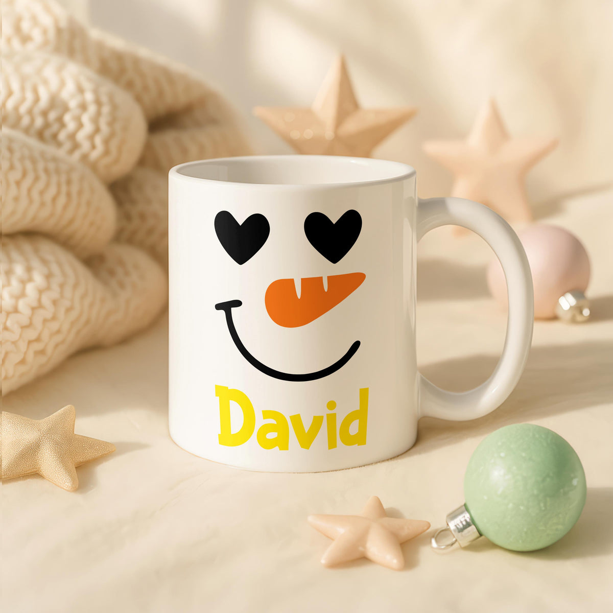 Personalized Snowman Christmas Mug, Custom Name Ceramic Coffee Cup