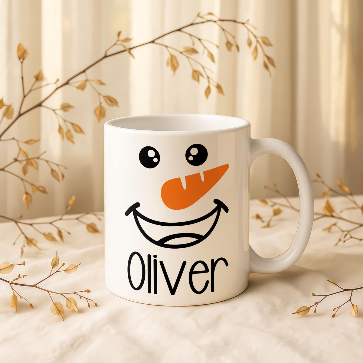Personalized Snowman Christmas Mug, Custom Name Ceramic Coffee Cup