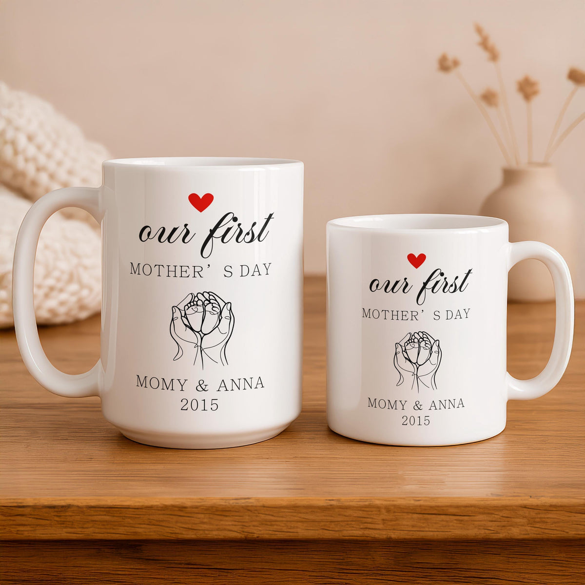 Personalized First Mother's Day Ceramic Mug, Custom Mom Baby Name Coffee Cup