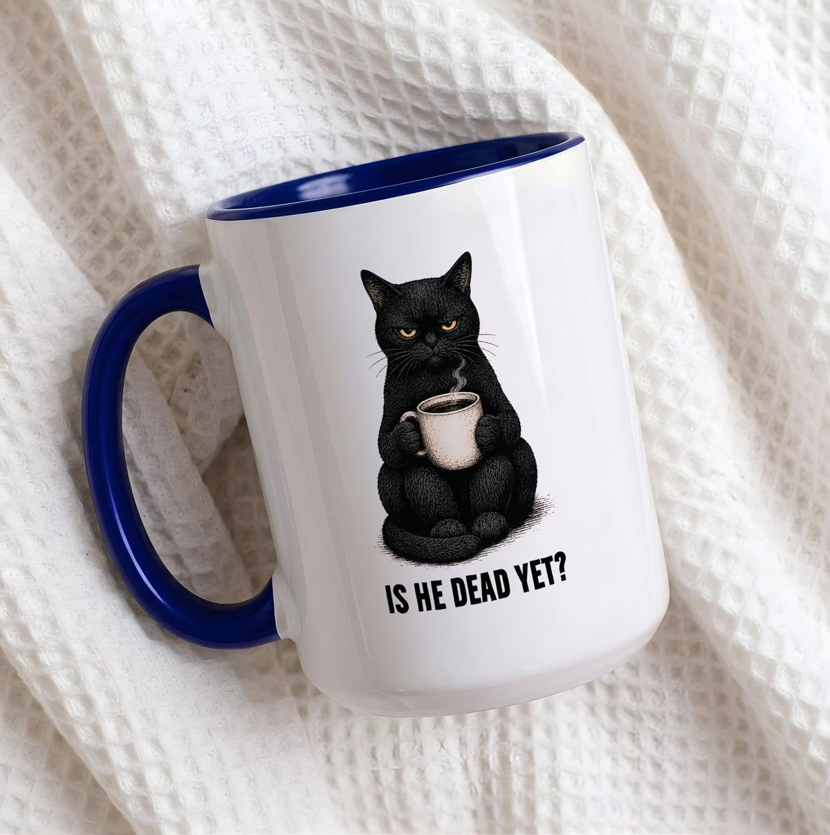 Sarcastic Black Cat Coffee Mug, Dark Humor Gag Gift, Custom Name Option