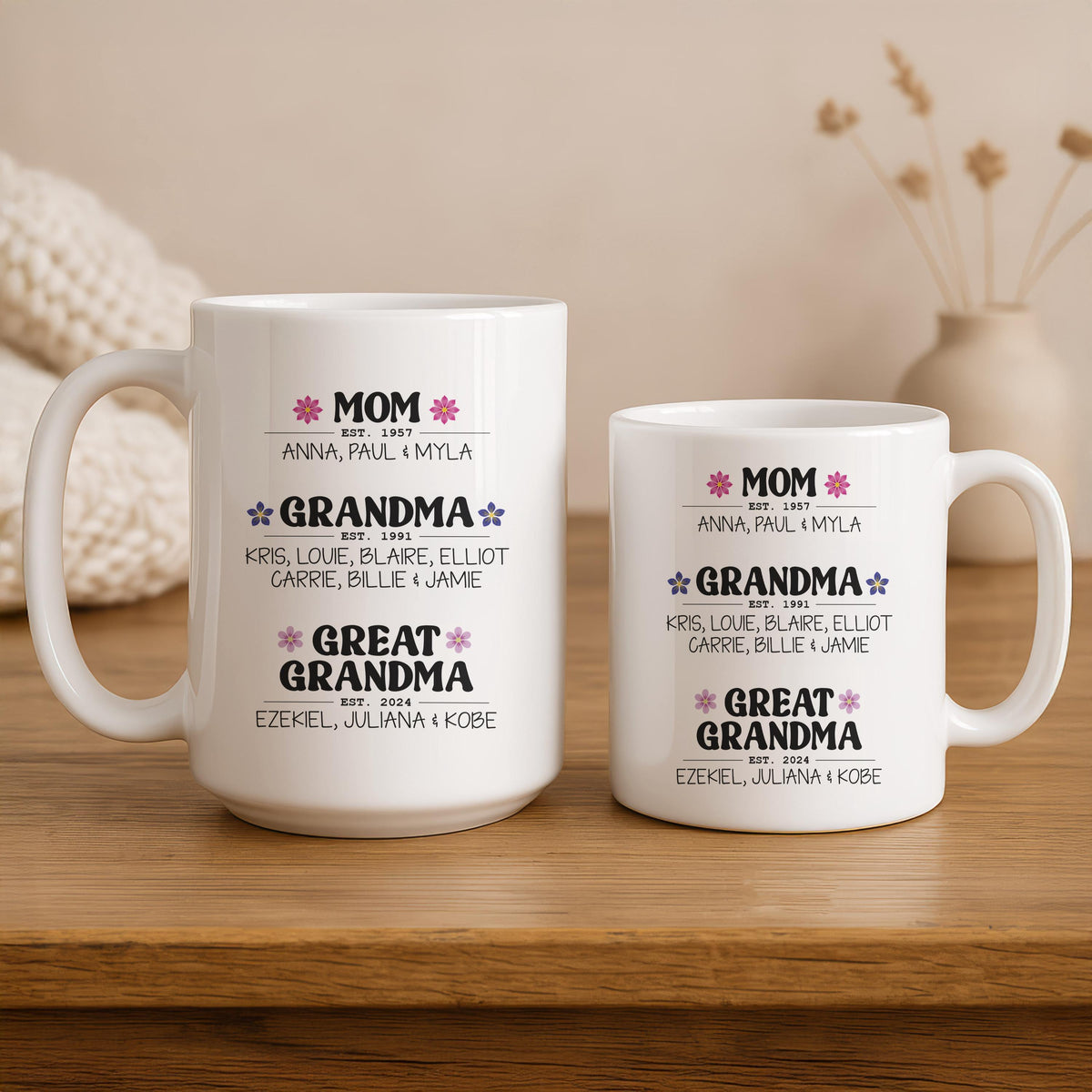 Personalized Generations Mug, Custom Family Names Coffee Cup (11oz or 15oz)