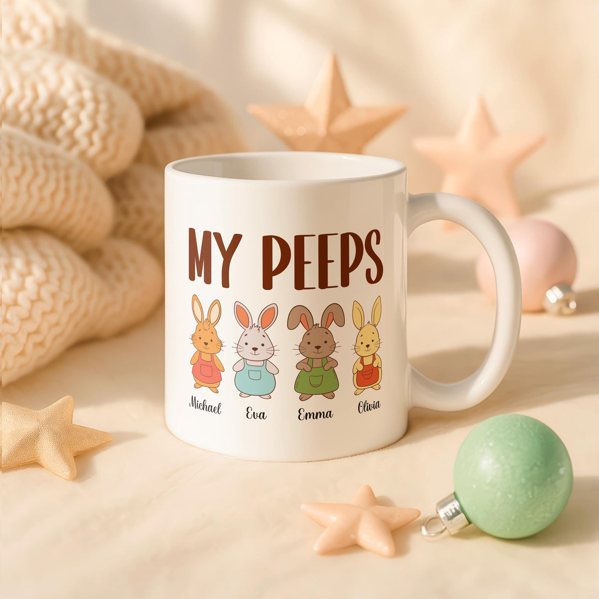 Personalized Bunny Family Mug, Custom Easter Coffee Cup, Ceramic Kids Names Gift