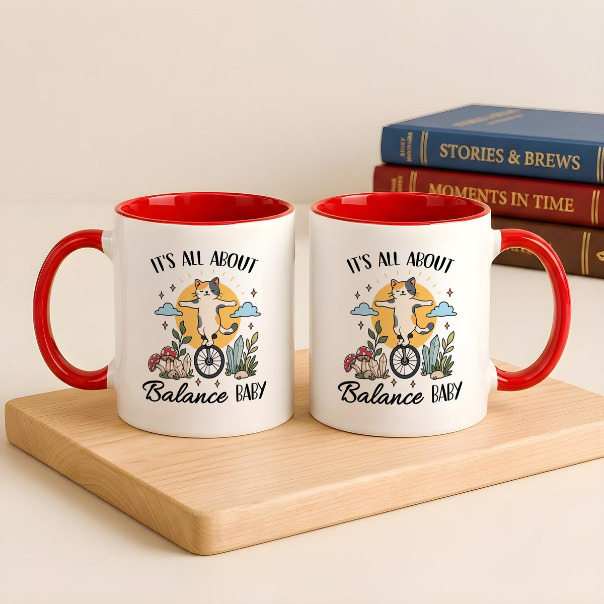Whimsical Cat Balance Baby Mug, Funny Yoga Lover Coffee Cup, Motivational Mom Gift