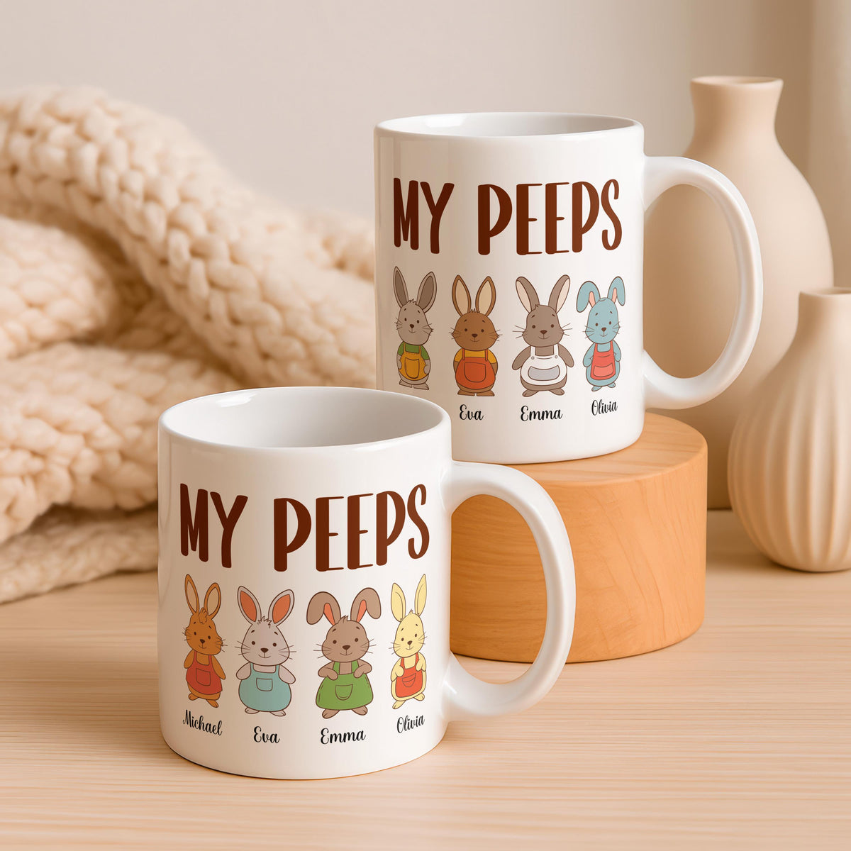 Personalized Bunny Family Mug, Custom Easter Coffee Cup, Ceramic Kids Names Gift