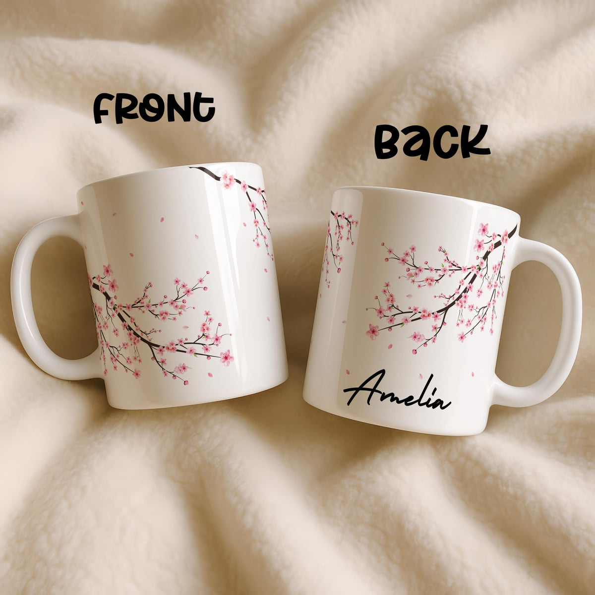 Custom Cherry Blossom Ceramic Mug, Sakura Floral Tea Cup, Personalized Pottery Coffee Mug