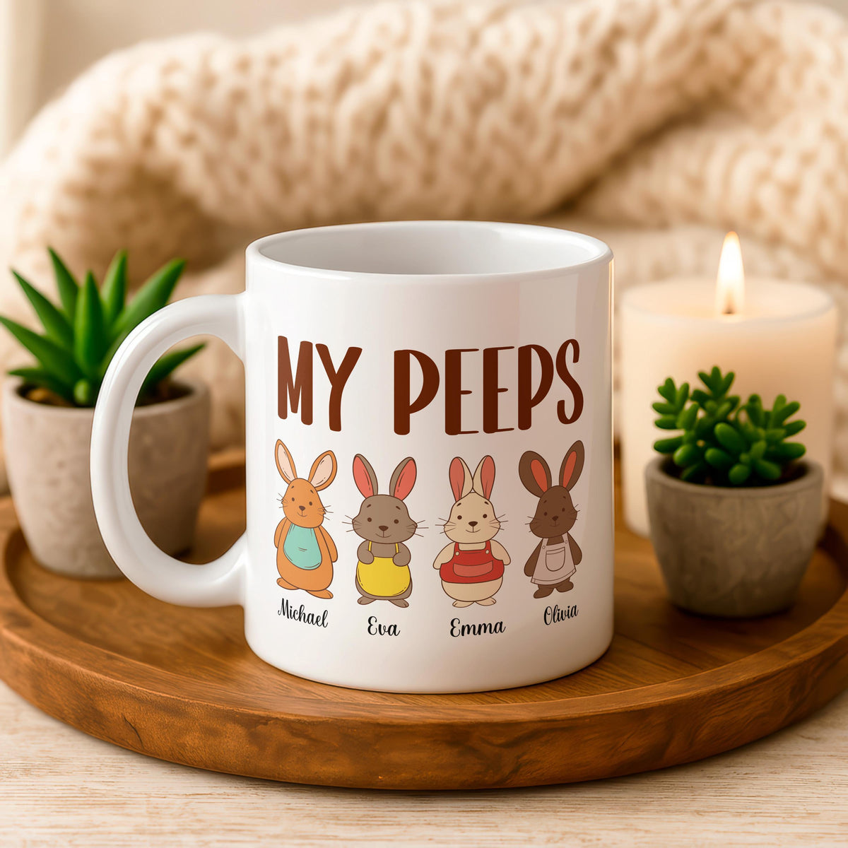 Personalized Bunny Family Mug, Custom Easter Coffee Cup, Ceramic Kids Names Gift