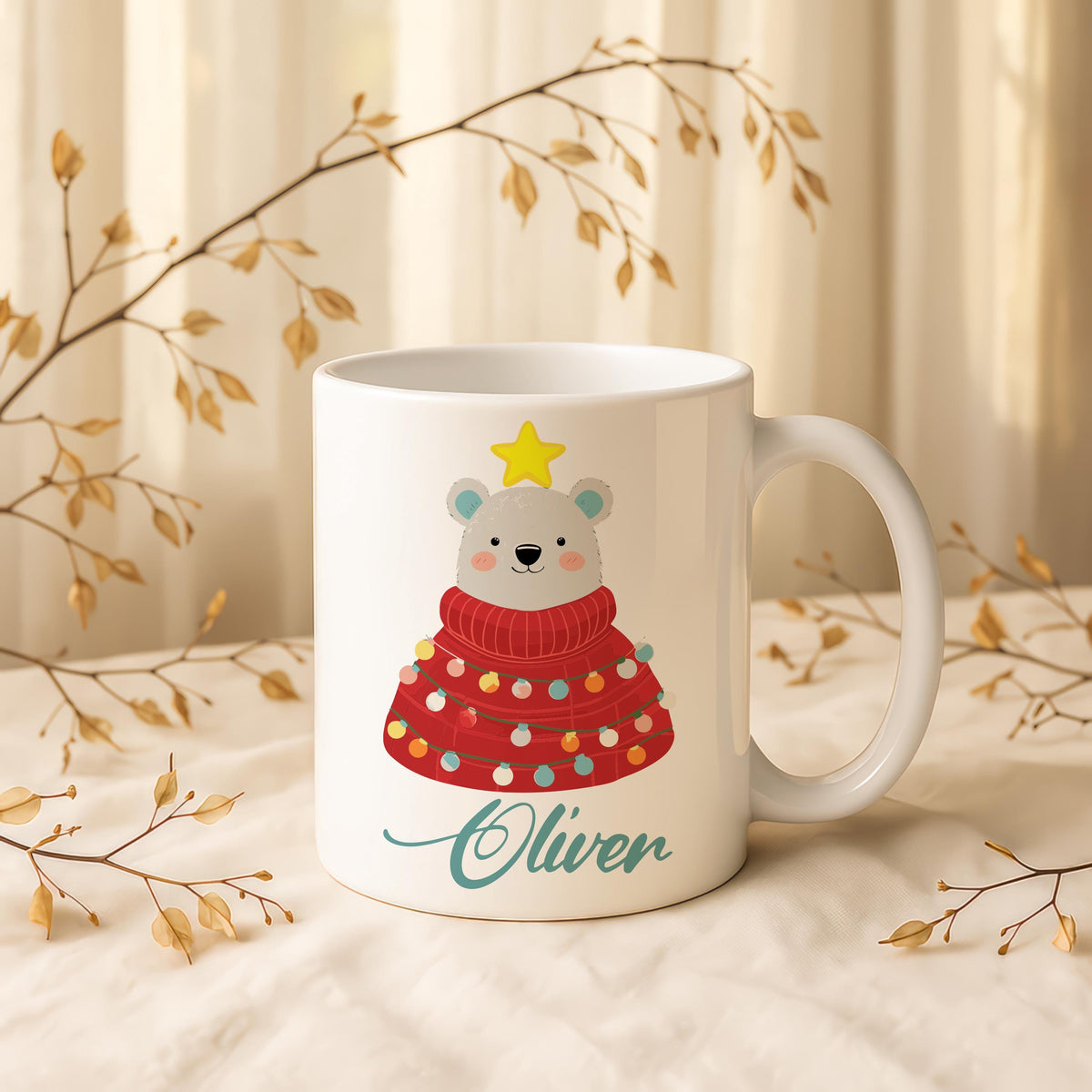 Personalized Christmas Dinosaur Mug, Custom Name Ceramic Cup, Ceramic Mug