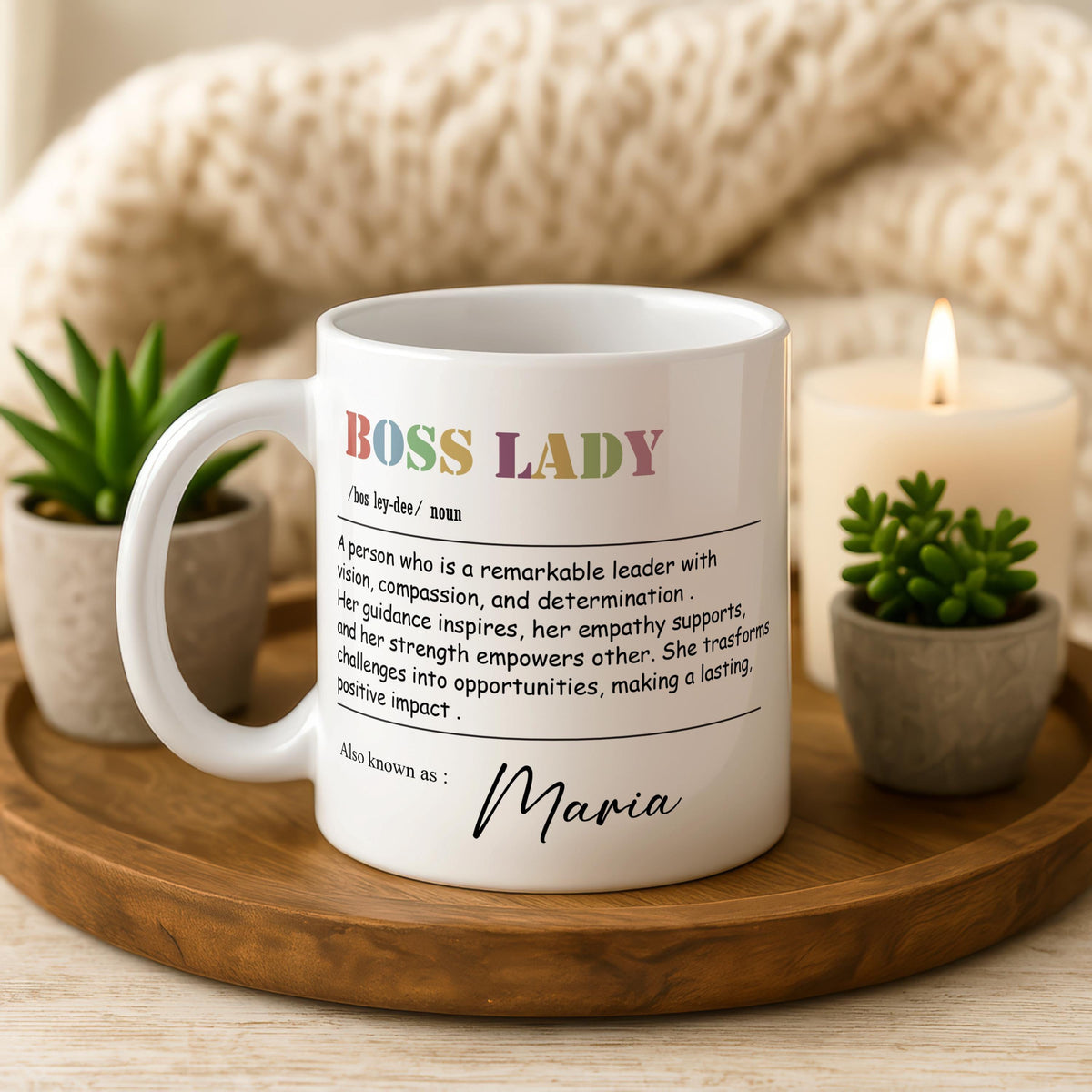 Personalized Boss Lady Mug, Custom Name Coffee Cup, Empowering Gift for Women Leaders