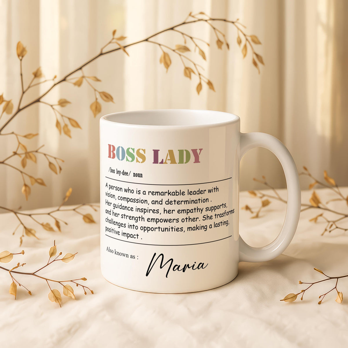 Personalized Boss Lady Mug, Custom Name Coffee Cup, Empowering Gift for Women Leaders