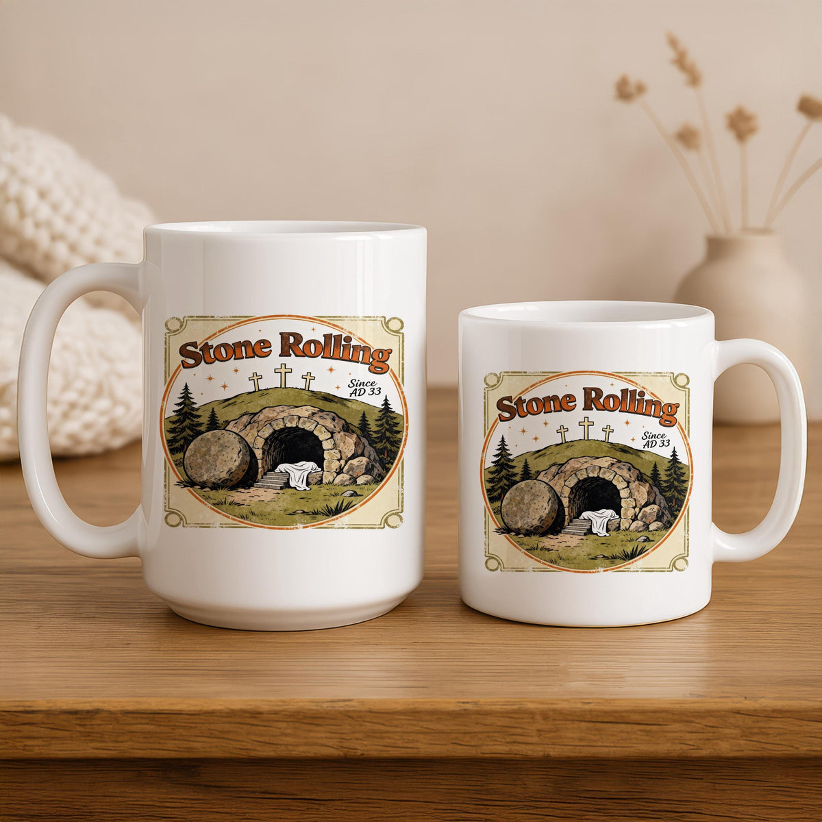 Stone Rolling Since AD 33 Empty Tomb Easter Mug, Christian Coffee Cup